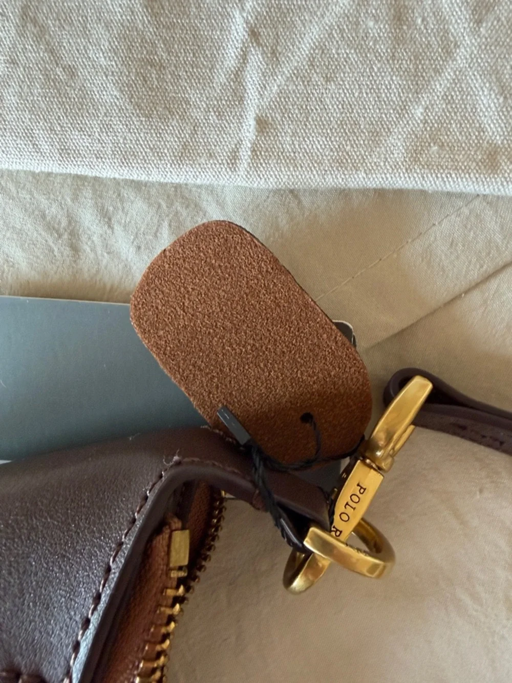 Alternative suede Chestnut Crescent Shoulder Bag with Dark Brown Trim - Picture 4 of 7